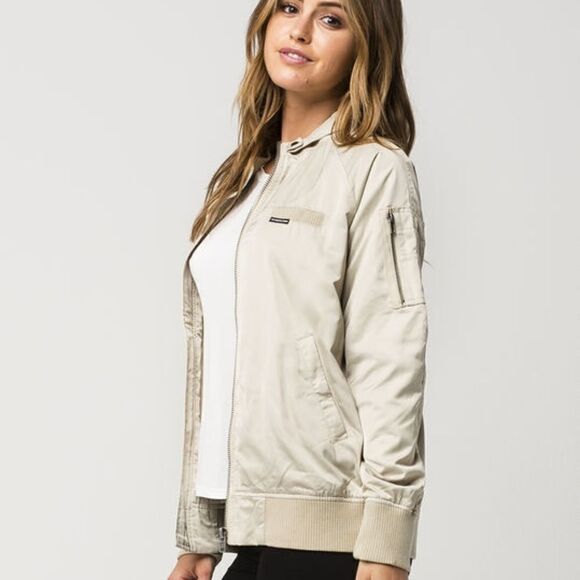 UO Members Only Cream Satin Bomber Jacket - Picture 2 of 4